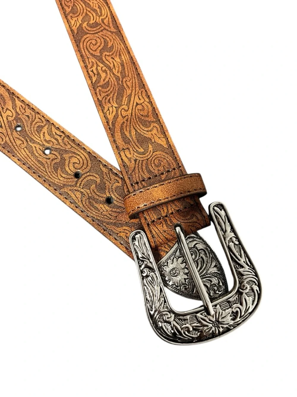 WESTERN Runs Deep Tooled Leather Belt Men’s XL Brown Cowboy Rodeo NWT